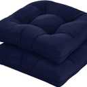 19x19 Outdoor Chair Cushions Set of 2, Tufted Wicker Patio Furniture Cushions, Thick Outdoor Seat Cushions for Lawn Chairs, Overstuffed and Water Resistant, Navy