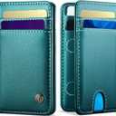 Wallet for Women Men RFID Blocking Card Holders and Money Slots, PU Leather Front Pocket Minimalist Slim Wallets Gift for Mens, Bluish Green