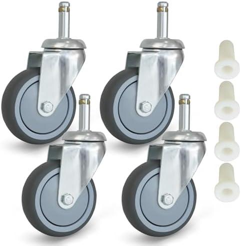 MySit 3 Inch Swivel Stem Caster 7/16" x 1-3/8" Stem TPR Rubber Caster Wheel for Rubbermaid Mop Bucket Cart Grill Casters, Pack of 4