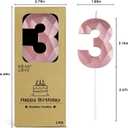 BEAN LIEVE 2.76 Inch Rose Gold Number Candles 3 - Diamond Birthday Cake Candles with Metallic Finish for Party, Anniversary, Graduation Decorations.
