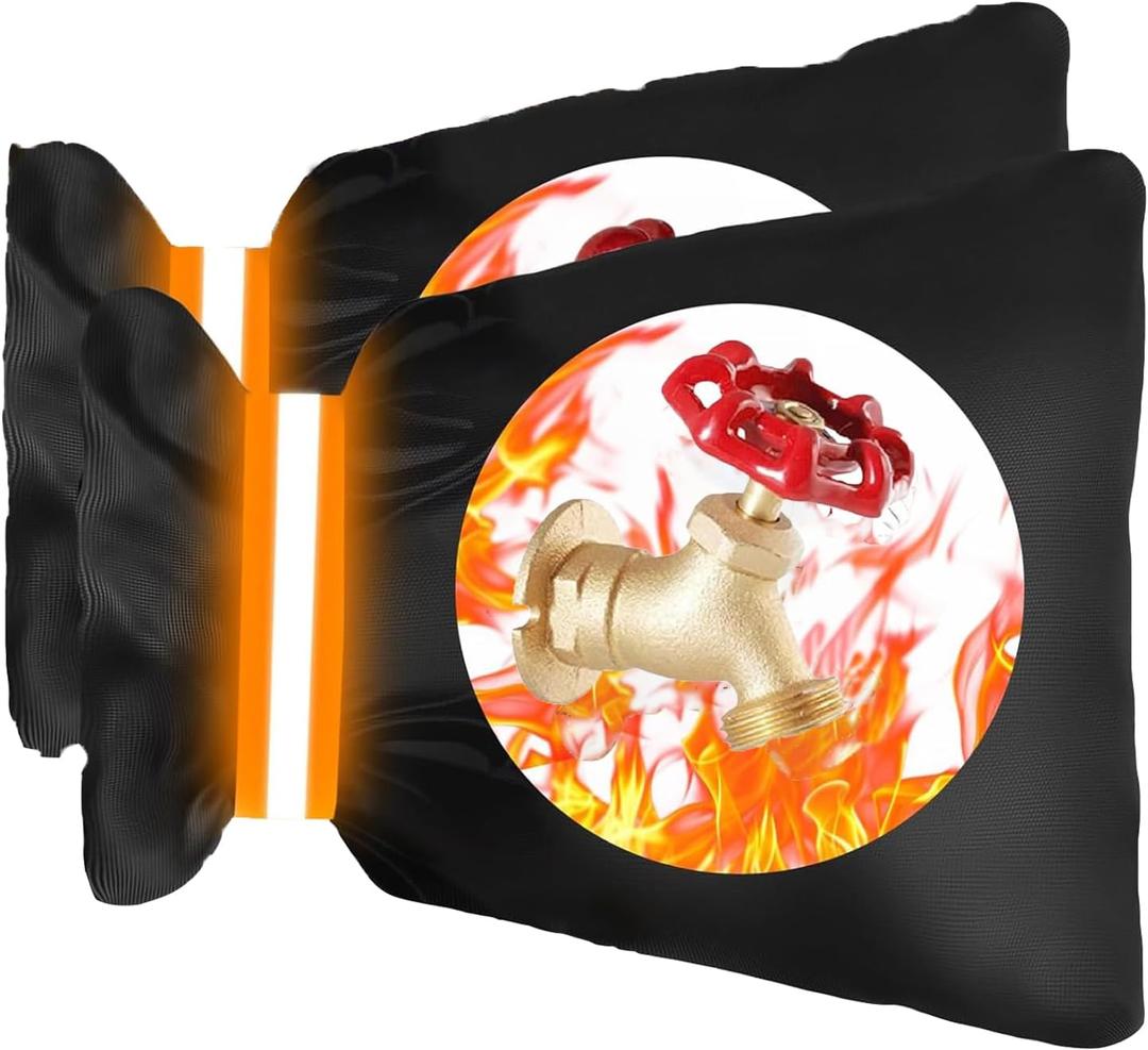 Outdoor Faucet Cover for Winter - 2 Pack 8"H x 6.5"W Hose Bib Covers for Winter Freeze Protection, Reusable Waterproof Pipe Wrap Insulation Cover Socks, Black