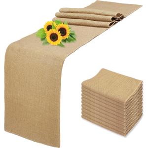 10 Pack Natural Burlap Table Runners,12 x 72 Inch Rustic Jute Table Runner and Placemats Bulk for Western Wedding Table Decorations,Farmhouse Style Party,Holiday,Kitchen Table Decor