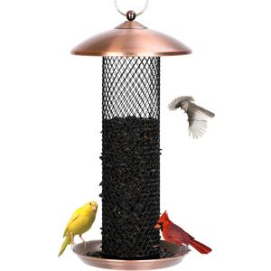 Gtongoko Bird Feeder for Outside, Metal Mesh Tube Bird Feeders 2.5 lbs for Sunflower Seeds or Mealworm, Large Capacity, Copper, 1 Pack