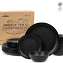 Grow Forward 24-piece Premium Wheat Straw Dinnerware Sets for 8 - Unbreakable Dishwasher & Microwave Safe Plastic Plates and Bowls Sets - Patio, Outdoors, RV, Camping Dishes - Midnight