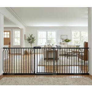 Extra Wide Baby Gate 85.8-104.5 Inch, Pressure Mounted No Drilling, for Stairs & Doorways, Metal Black Indoor Safety Gate for Kids and Dogs