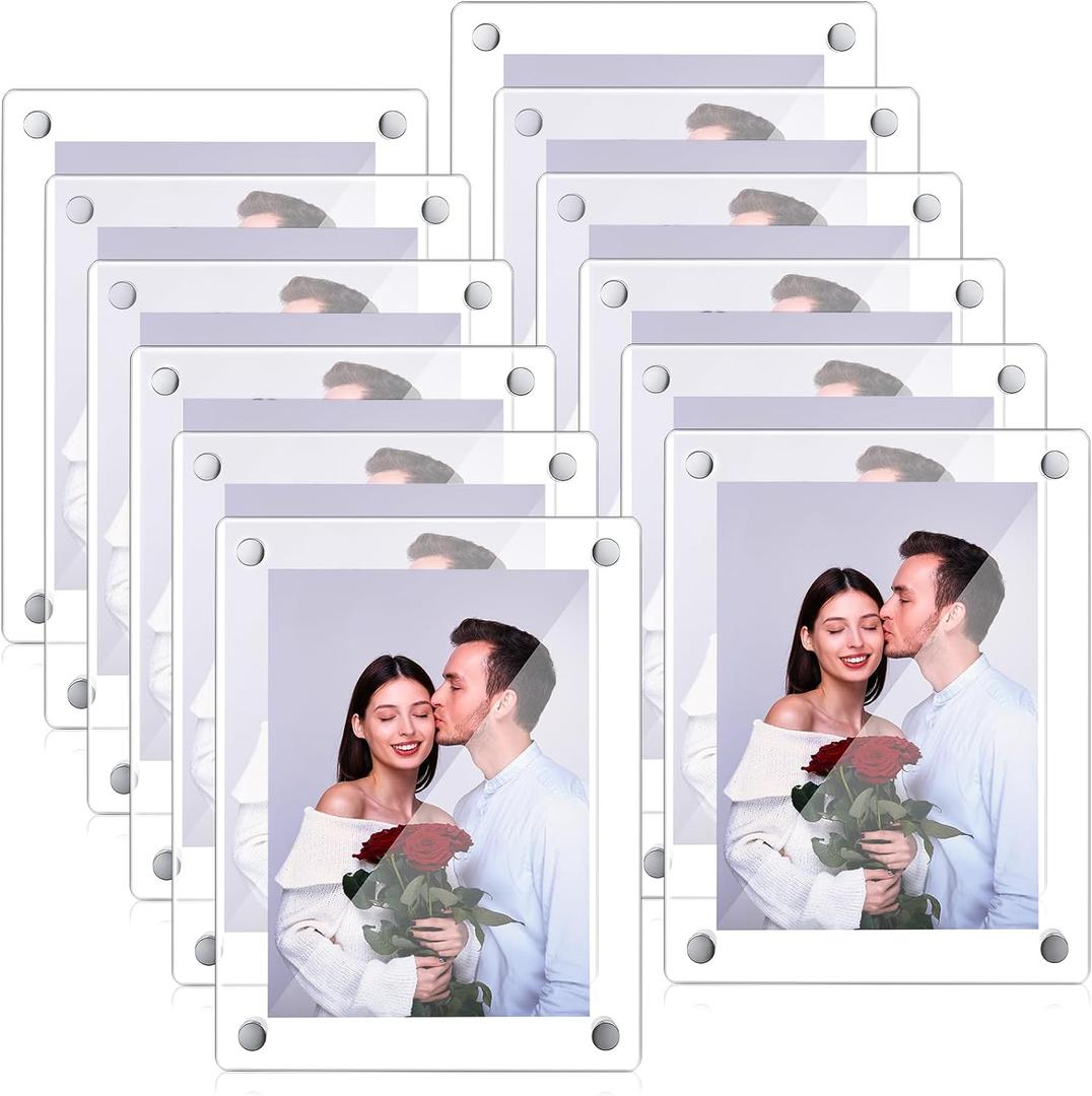 Wesiti 12 Pack Acrylic Picture Frames 5 x 7 Inches Floating Acrylic Photo Frame Clear Wall Mount Frameless with Metal Standoff for Christmas Home Artwork Display