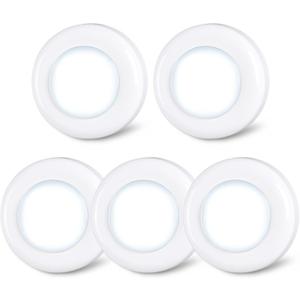 STAR-SPANGLED Push Tap Light, 2.8 Mini Night Touch LED Puck Lamp, Portable Under Cabinet Lighting AAA Battery Operated Powered, DIY Stick On Lights for Closet, Counter, Kitchen, Cool White, 5 Pack