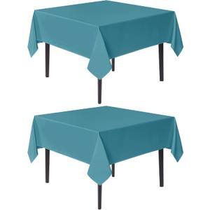Sancua Square Tablecloths 70x70 Inch, 2 Pack - Teal Fabric Table Cloth for Square or Round Tables, Washable Polyester Table Cover for Outdoor Party, Birthday, Decorative Display Tables