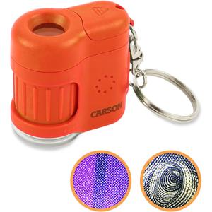 Carson MicroMini 20x Lighted Compact Pocket Microscope, UV and LED Flashlight, Orange (MM-280O)