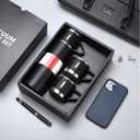 Stainless Steel Vacuum Flask Gift Set with 2 Sharing Cups & Gift Box — 500ml Double-Wall Insulated Bottle | 12H Hot, 24H Cold | Coffee & Tea Travel Mug | Father's Day Birthday Gift (Black)