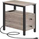 HOOBRO End Table with Charging Station, Narrow Side Table with 2 Drawers & USB Ports & Power Outlets, Nightstand for Small Spaces, Bedroom, Living Room, Stable and Sturdy, Greige and Black BG541BZ01, 11.8l X 18.9w X 24h