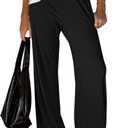 Trendy Queen Womens Business Casual Pants Barrel Sweatpants Wide Leg Comfy Lounge Pants Baggy Flowy Ribbed Fall Outfits (Large, Black)