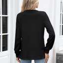 Women's Long Sleeve V Neck Henley Shirts Textured Lightweight Tunic Sweaters Dressy Casual Tops 2025 Fall Blouses (Black, XL)