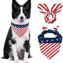 E-Clover 4th of July Dog Bandanas & Matching Scrunchie Set American Flag Dog Scarf Washable Patriotic Pet Bandana Triangle Kerchief Bibs for Medium Large Dogs Owner Gifts