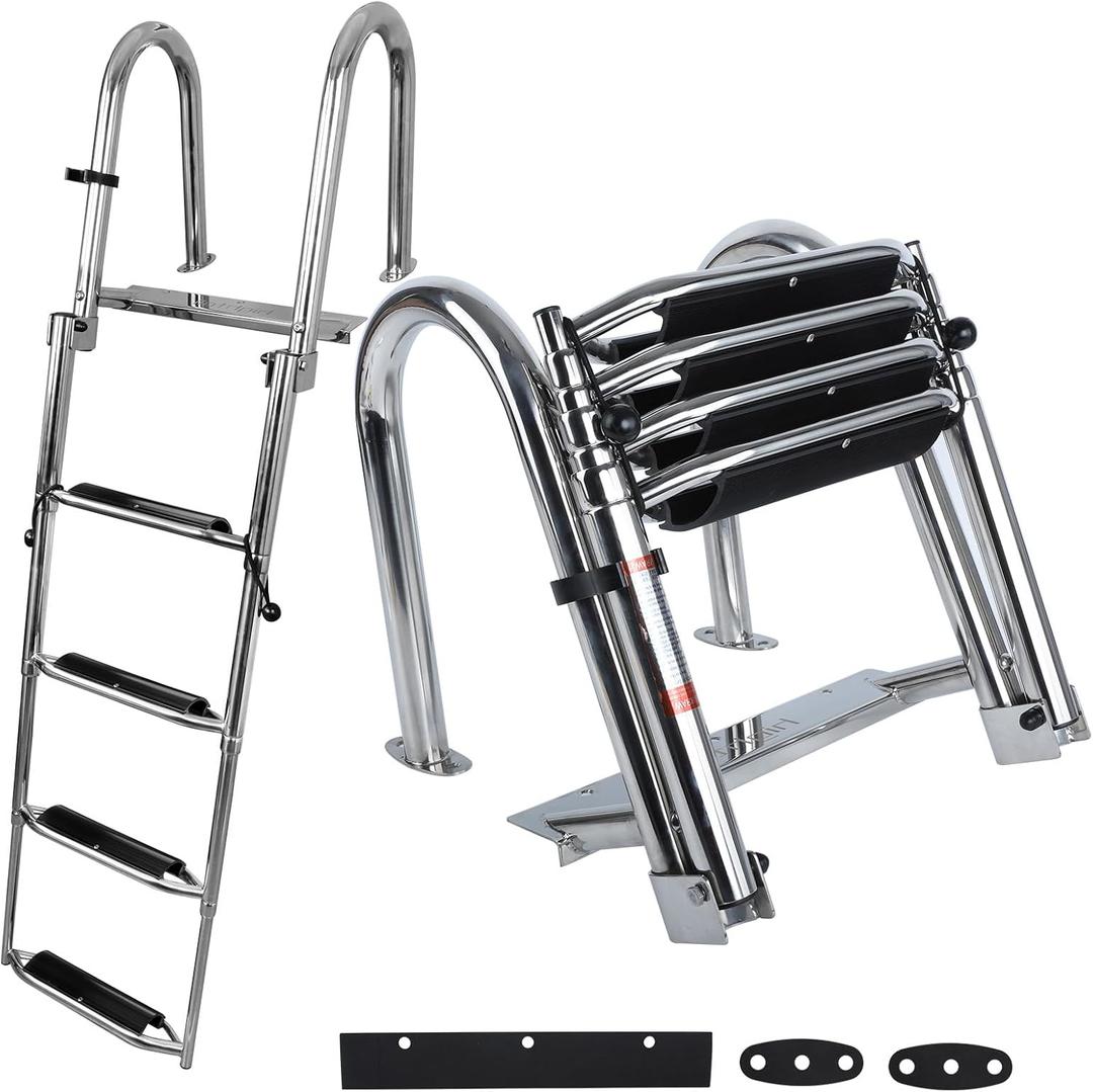 Pontoon Boat Ladder,Polished 316 Stainless Steel 4 Step Telescoping Ladder,600LBS Capacity for Sailboats,Ships,Most Swimming Pools,Docks,pontoons.