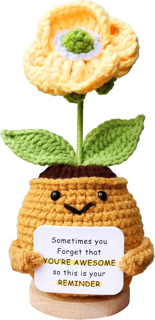 2 x Positive Emotional Support Crochet Corn Poppy Flower Plant  Thank You Appreciation Gift for Women, Men, Mom, Teacher, Coworker, Friend