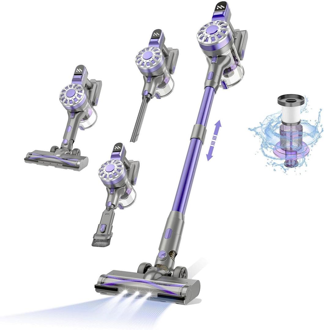 Cordless Vacuum Cleaner,Vacuum Cleaners for Home with Super Suction,Stick Vacuum Cleaner Rechargeable Up to 35 Mins Runtime,Lightweight Hardwood Floor Vacuum for Pet Hair,Carpet(Light Purple)