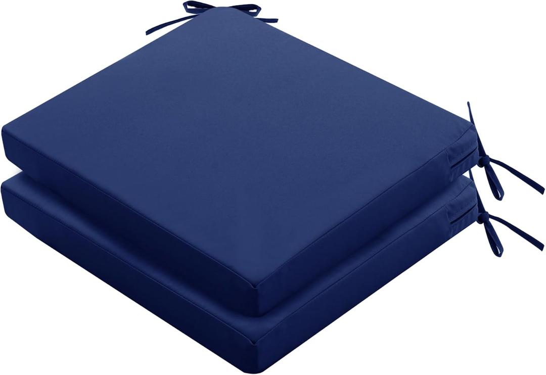 Outdoor Chair Cushions Set of 2: Waterproof & Fade Resistant Seat Cushion for Patio Furniture - 19 x 19 x 2 Inch Chair Pads with Ties and Hidden Zipper - Patio Chair Cushion Replacement, Navy