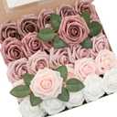 Floroom Artificial Flowers 25pcs Real Looking Dusty Rose Ombre Colors Foam Fake Roses with Stems for DIY Wedding Bouquets Bridal Shower Centerpieces Floral Arrangements Party Tables Home Decorations (25pcs Regular 3")