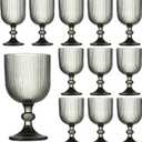 12 Pcs Vintage Wine Glasses, 11 Ounces Colored Glass Water Goblets, Unique Embossed Pattern High Clear Stemmed Glassware Wedding Party Bar Glass Drinking Cups Fancy Glasses Vertical Line Grey Set, Set of 12