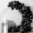 DECOCKRAT 130PCS Dark Black Balloons, Latex Balloon Different Sizes 18/12/10/5 Inch, Helium Balloons with Ribbon, Party Balloon Set for Birthday Wedding Graduation Anniversary Baby Shower Decoration