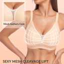 Deep V Wireless Push Up Jelly Bras for Women Seamless Sexy Mesh Supportive Lift No Underwire Luxe Soft Comfy Tshirt Bralette, Beige, X-Large