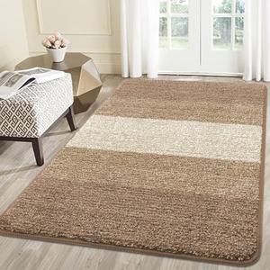 Smiry Dog Door Mat for Muddy Paws, Absorbs Moisture and Dirt, Low-Profile Entryway Mat with Non-Slip Backing, Entry Indoor Outdoor Doormat for Inside Floor (59x35 Inches, Khaki, Striped)