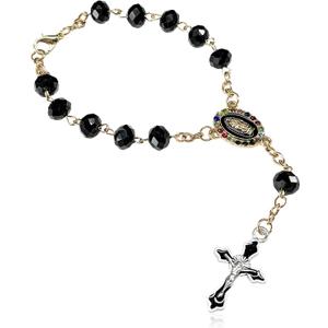 Car Rosary for Rearview Mirror, Personalized Catholic Rosary Auto Interior Blessing Pendant, Virgin Mary & Crucifix Car Charm Mirror Hanging Ornament for Women Men (Black)
