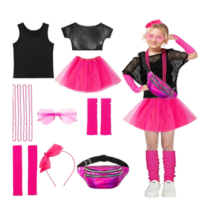 Fairycece Girls 80s Costume 5-10 Halloween 80 Theme Party Outfit Accessories Set, S, glasses and headband are not included