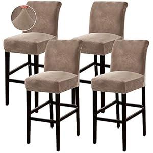 Turquoize Bar Stool Cover Counter Stool Pub Chair Slipcover for Dining Room Velvet Barstool Protector Covers Slipcover Parson Chair Covers Set of 4, Thick Soft Modern Style, Taupe, 4