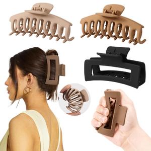 4 PCS Cloud Claw Clips for Women, Unsnappable Soft Hair Claws for Lying Down & Driving |Strong Hold Hair Claws for Thick Curly Hair | Hair Claw Clips for Hat, Hair Accessories for Sleeping & Travel (Brown-black)