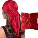 vimate 35" Square Silk Like Head Scarf - Women's Fashion Silk Feeling Scarf for Hair Wrapping and Sleeping at Night. (B20--red)