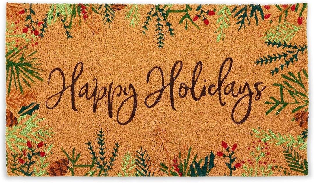 Okuna Outpost Rectangular Coco Coir Doormat - Coco Winter Door Mat for Dirt & Mud - Winter Welcome Mat Coir with Grip Backing - Outdoor Holiday Rug with High-Pile Fibers - 17 x 30 in Multi Color