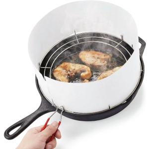 Splatter Guard for Frying Pan 10-13 Inch Pan Protector Grease Splatter Screen Set with Chrome-plated Iron Frame & 2 White PP Sheets Oil Splash Shield for Cooking & Frying
