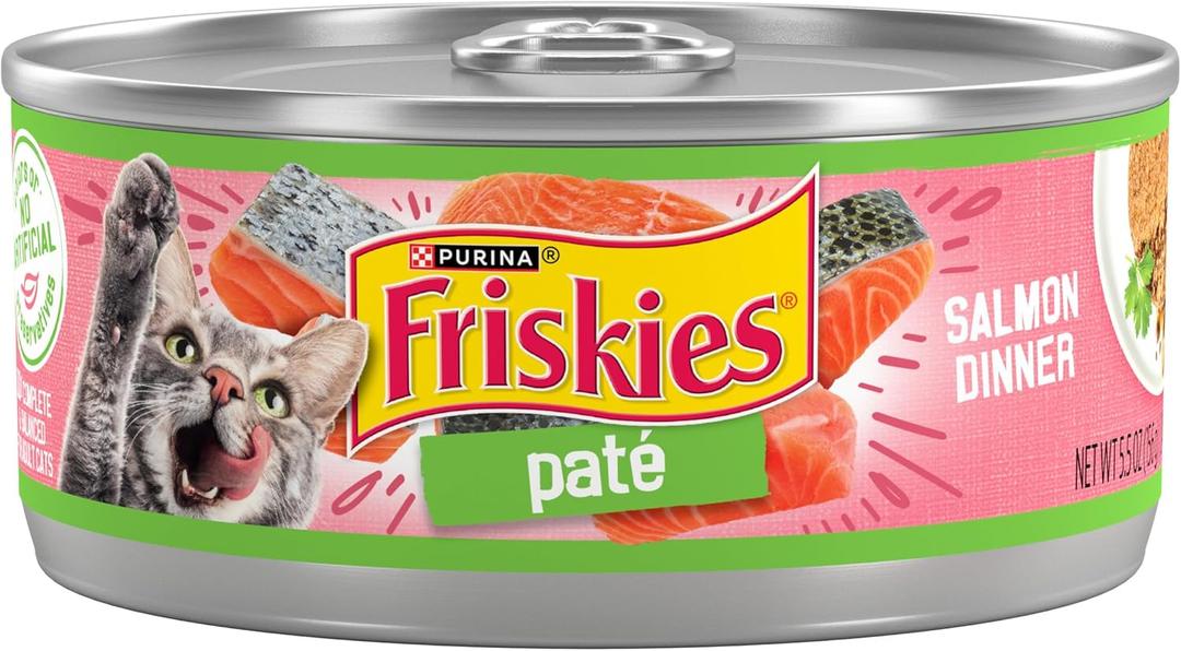 Purina Friskies Wet Cat Food Pate, Pate Salmon Dinner - (Pack of 24) 5.5 oz. Cans, BBD 09/2027