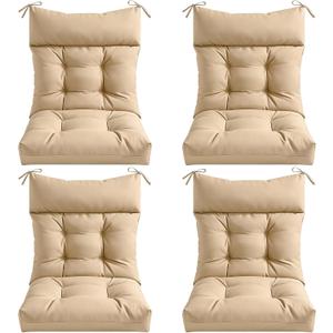 4 Pcs Outdoor Patio Chair Cushions, Thick Seat Pads for Garden Furniture, Waterproof Non Slip Chair Cushions with Ties, Replacement Cushion Set for Porch, Yard, Balcony-Brown