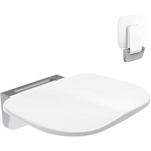 Folding Shower Chair Wall Mounted Fold Down Shower Seat 400 LB Capacity Foldable Shower Bench Seats for Adults Elderly Disabled White (Medium-Curve)