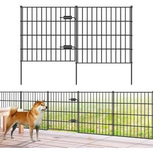 FOREHOGAR Metal Garden Fence 28in (H) x 23.3ft (L), 1 Gate + 9 Panels Dog Fence Border Fences Animal Barrier, No Dig Garden Fencing for Yard Flower Bed Lawn Patio Outdoor, PIN282810G Black