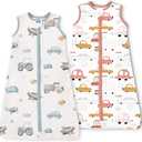 Toddler Sleep Sacks 2T-3T-4T, 0.5 TOG Light Summer Wearable Blankets, Extra Long XL Sleeping Bags, 2 Pack