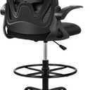 Primy Drafting Chair Tall Office Chair with Flip-up Armrests Executive Ergonomic Computer Standing Desk Chair with Lumbar Support and Adjustable Footrest Ring (Black), 934-Z