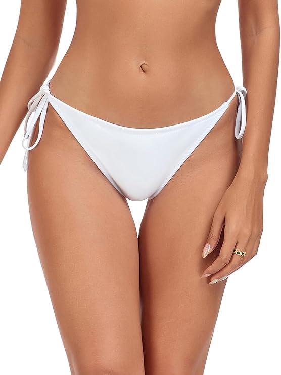 RELLECIGA Women's Side Tie Bikini Bottom (Small, White)