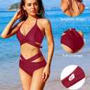 Holipick Two Piece Bikini Sets for Women High Waisted Bikini Push Up Swimsuit Halter Wrap Criss Cross Bathing Suit (Red, XL)