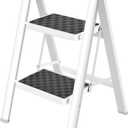 HBTower Step Ladder, Step Ladder Folding Step Stool, Portable Sturdy Steel Ladder Stool for Adults with Anti-Slip Wide Pedals Home Outdoor Kitchen, White