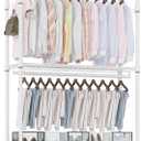 Homdox 3 Tier Heavy Duty Garment Rack with Wheels, Adjustable Wire Clothes Rack with Double Hanging Rods, Portable Closets for Hanging Clothes with Side Hooks, White