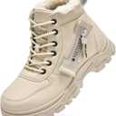 Womens Snow Boots Warm Winter Boots Ladies Fur Lined Ankle Boots Lace Up Outdoor Booties Anti-Slip Sneakers Waterproof Walking Shoes (10, Brown)