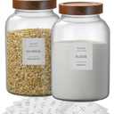 2 PCS Large Glass Jar with Airtight Lid, 1 Gallon Glass Jar with lid for Tea,Spice,Cereal, Egg,Flour,Coffee and More,Canning Jars with Leak-proof Lid for Kitchen(with 132 Pantry Labels)