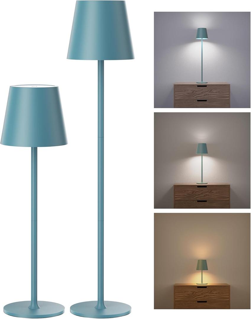 JACKYLED Cordless Table Lamps Rechargeable, 3 Adjustable Height, 5000mAh Battery Operated, 3 Colors Smooth Dimming, Portable LED Waterproof Table Lamp for Kitchen, Bedroom, Outdoor (2 Pack-Lake Blue)