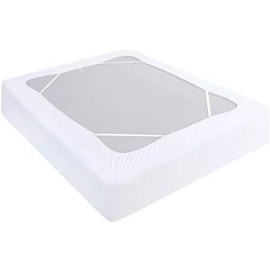 Box Spring Cover Full Size, Elastic Fabric Wrap Around 4 Sides Bed Skirt, Sleek Alternative for Bed Skirts for Hotel/Home, Fits Box Springs up to 13”, White