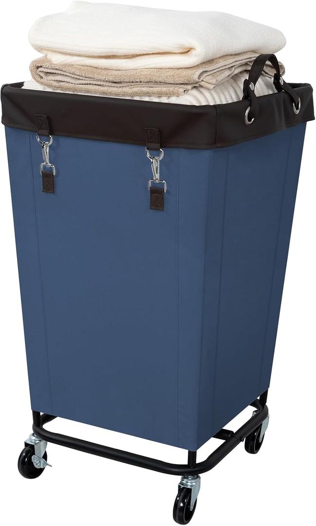 FLYBOX Laundry Hamper with Rolling Wheels, 160L Clothes Large Basket Laundry with Removable Canvas Waterproof Laundry Bag, Dirty Cloth Hamper for Home, Closet, Dorm, Bathroom, Laundry Room, Blue