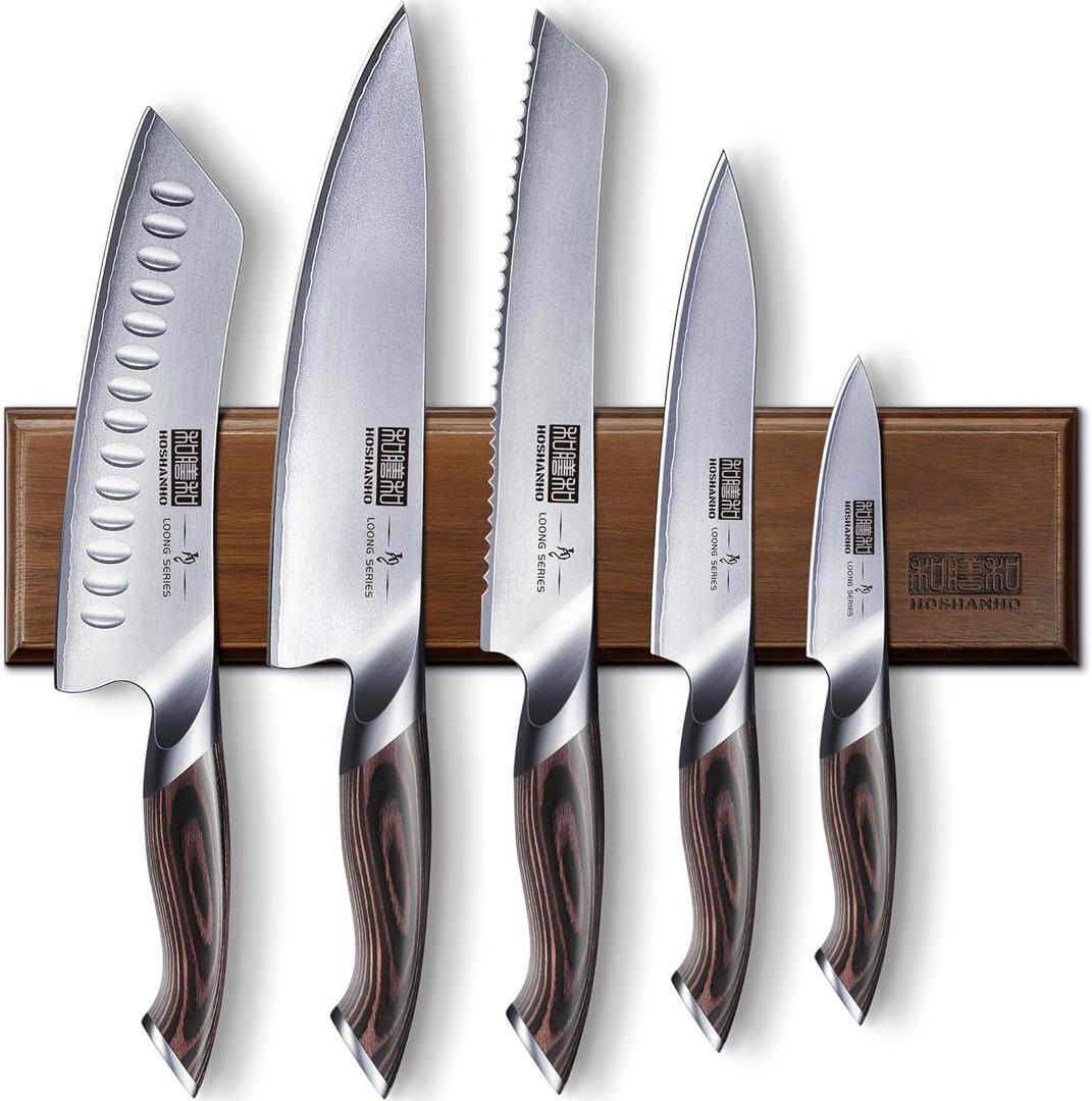 HOSHANHO Knife Set with Magnetic Knife Holder, 6 Pieces Japanese High Carbon Stainless Steel Kitchen Knife Sets, Ultra Sharp Professional Chef Knives Sets (8")